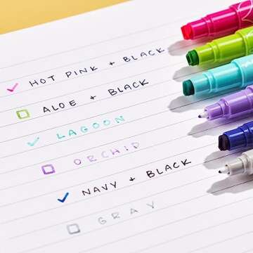 Erin Condren 6-Pack Dual-Tip List Markers - Assorted Color Pack with Checkbox and Checkmark Stamps -...
