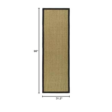 SAFAVIEH Natural Fiber Collection Runner Rug - 2'6" x 8', Natural & Black, Border Herringbone Seagra...