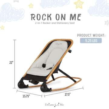 Dream on Me Rock With Me 2-in-1 Baby Rocker and Stationary Seat, Baby Rocker Seat for Infant with Removable Toy Bar, Baby Rocker Chair with Soothing Music & Vibration, 0-6 Months, Upto 20 Lbs