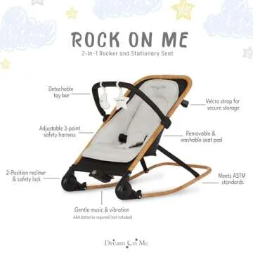 Dream on Me Rock With Me 2-in-1 Baby Rocker and Stationary Seat, Baby Rocker Seat for Infant with Removable Toy Bar, Baby Rocker Chair with Soothing Music & Vibration, 0-6 Months, Upto 20 Lbs