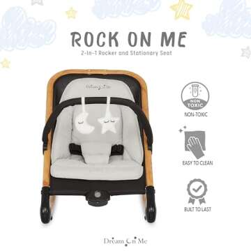 Dream on Me Rock With Me 2-in-1 Baby Rocker and Stationary Seat, Baby Rocker Seat for Infant with Removable Toy Bar, Baby Rocker Chair with Soothing Music & Vibration, 0-6 Months, Upto 20 Lbs