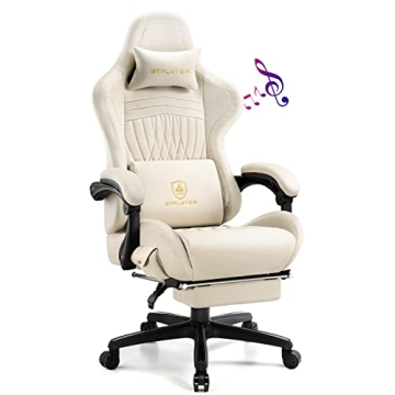 GTPLAYER Ivory Gaming Chair with Bluetooth Speakers
