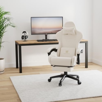 GTPLAYER Ivory Gaming Chair with Bluetooth Speakers