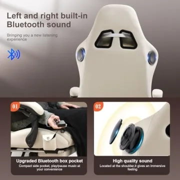 GTPLAYER Ivory Gaming Chair with Bluetooth Speakers