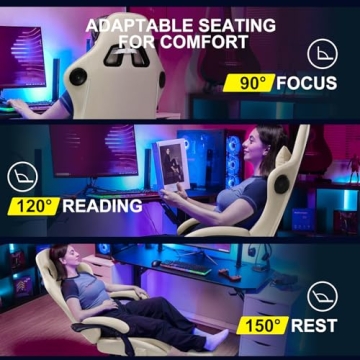 GTPLAYER Ivory Gaming Chair with Bluetooth Speakers