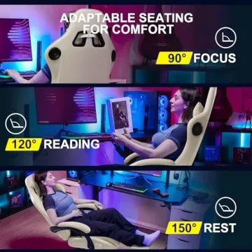 GTPLAYER Ivory Gaming Chair with Bluetooth Speakers