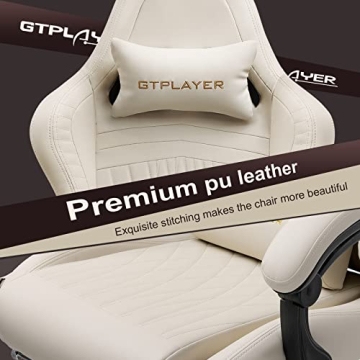 GTPLAYER Ivory Gaming Chair with Bluetooth Speakers