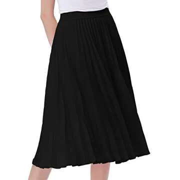 Kate Kasin Women's Pleated Midi Skirt Summer A-line Skirt Black Size S KK659-3