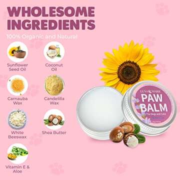 LunaMarie Paw Balm | 100% Natural Organic Nose & Paw Soother with Shea Butter & Coconut Oil | Paw Pad Balm for Dogs & Cats, Licksafe Paw Wax for Pets with Lavender Scent (Lavender Travel Size, 0.5 Oz)