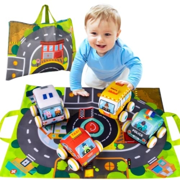 UNIH Plush Pull-Back Vehicle Set for Toddlers