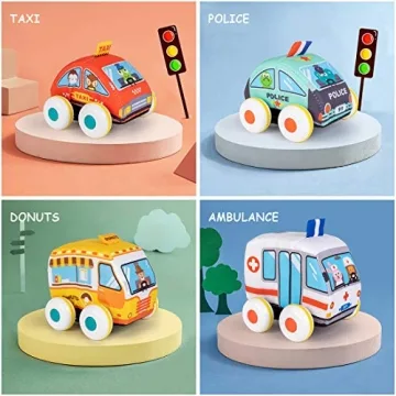 UNIH Plush Pull-Back Vehicle Set for Toddlers