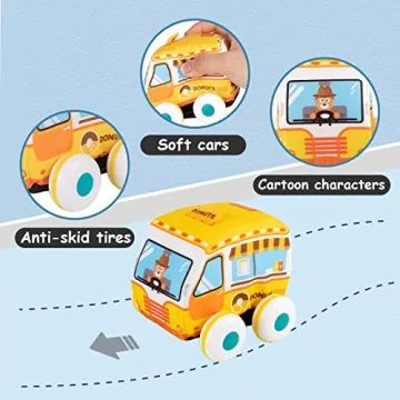 UNIH Plush Pull-Back Vehicle Set for Toddlers