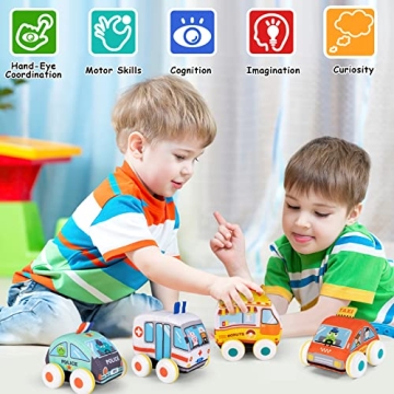 UNIH Plush Pull-Back Vehicle Set for Toddlers