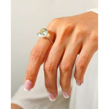 YoTreasure 14K Gold Rings, Green Amethyst Yellow Gold Rings for Women - Birthstone Rings for Birthday Gift
