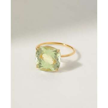 YoTreasure 14K Gold Rings, Green Amethyst Yellow Gold Rings for Women - Birthstone Rings for Birthday Gift