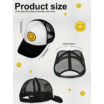 3 Pieces Smile Face Baseball Hats Adjustable Mesh Back Caps Summer Foam Mesh Cap Trucker Hats for Wo...