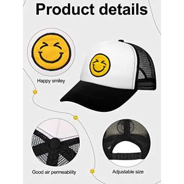 3 Pieces Smile Face Baseball Hats Adjustable Mesh Back Caps Summer Foam Mesh Cap Trucker Hats for Women Men