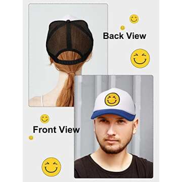 3 Pieces Smile Face Baseball Hats Adjustable Mesh Back Caps Summer Foam Mesh Cap Trucker Hats for Women Men