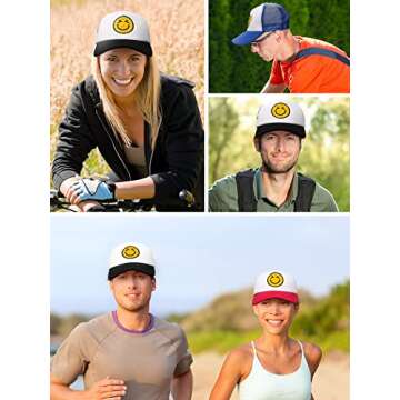 3 Pieces Smile Face Baseball Hats Adjustable Mesh Back Caps Summer Foam Mesh Cap Trucker Hats for Women Men