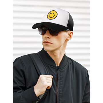 3 Pieces Smile Face Baseball Hats Adjustable Mesh Back Caps Summer Foam Mesh Cap Trucker Hats for Women Men