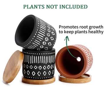 POTEY Cement Succulent Planter Pots - 2.6" Indoor Planter Pot with Bamboo Tray, Drain Hole - Handcraft Geometry Cylinder Deco Indoor-Set of 3, Brown, Black, Grey