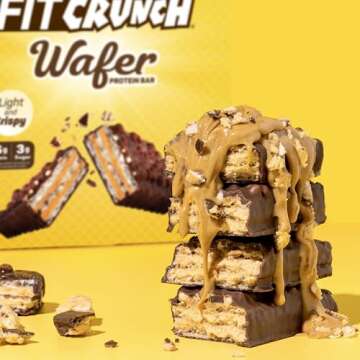 FITCRUNCH Wafer Protein Bars, 16g of Protein & 3g of Sugar (9 Bars, Chocolate Peanut Butter)