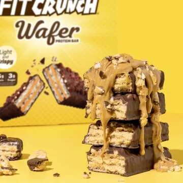 FITCRUNCH Wafer Protein Bars, 16g of Protein & 3g of Sugar (9 Bars, Chocolate Peanut Butter)