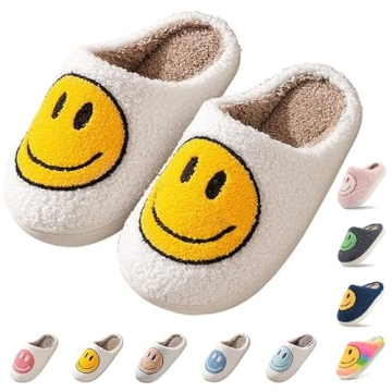 Cute Smile Face Slippers for Kids Girls Boys, Soft Plush Happy Face Slippers Non-Slip Toddler Warm H...