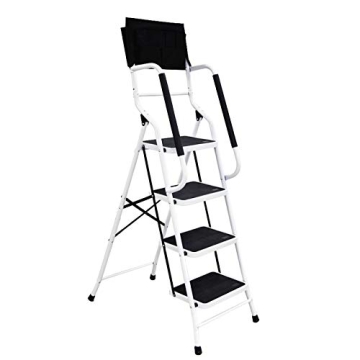 Wiberwi 4 Step Ladder with Handrails 500 lb Capacity Step Stool Folding Portable Ladders for Home Ki...