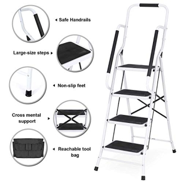 Wiberwi 4 Step Ladder with Handrails for Home Use