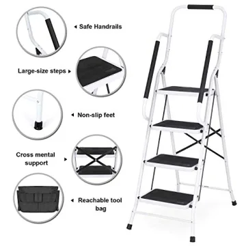 Wiberwi 4 Step Ladder with Handrails for Home Use