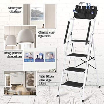Wiberwi 4 Step Ladder with Handrails for Home Use