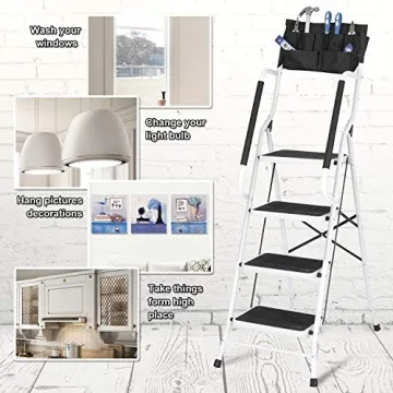 Wiberwi 4 Step Ladder with Handrails for Home Use