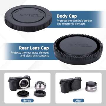 5 Pack Body Cap and Rear Lens Cap Cover Kit for Sony Alpha and NEX Series E-Mount Camera & Lens for ...