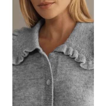 Yimoon Ruffle Collar Cardigan Sweater for Women Open Front Button Down Long Sleeve Cute Cropped Knit...