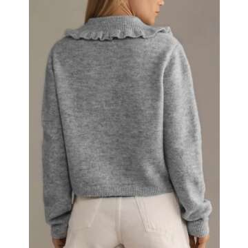 Yimoon Ruffle Collar Cardigan Sweater for Women Fashion