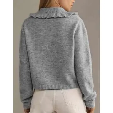 Yimoon Ruffle Collar Cardigan Sweater for Women Fashion