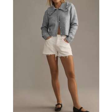 Yimoon Ruffle Collar Cardigan Sweater for Women Fashion