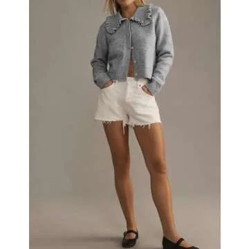 Yimoon Ruffle Collar Cardigan Sweater for Women Fashion