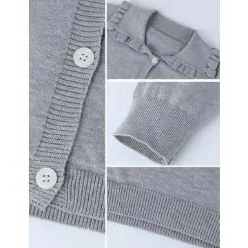 Yimoon Ruffle Collar Cardigan Sweater for Women Fashion