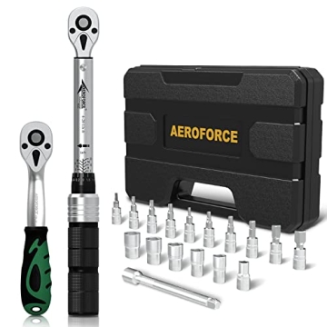 AEROFORCE 19Pcs 1/4 inch Drive Click Dual-Direction Adjustable Bike Torque Wrench Set - Precision an...