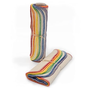 Rainbow Colored Paperless Towels - One Dozen Eco-Friendly Reusable Birdseye Cotton Towels