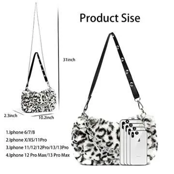 Veediyin fluffy bag cute tote bags Crossbody bags Handbag Plush Faux Fur animal print purses for women (White BM)