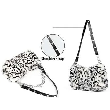 Veediyin fluffy bag cute tote bags Crossbody bags Handbag Plush Faux Fur animal print purses for women (White BM)