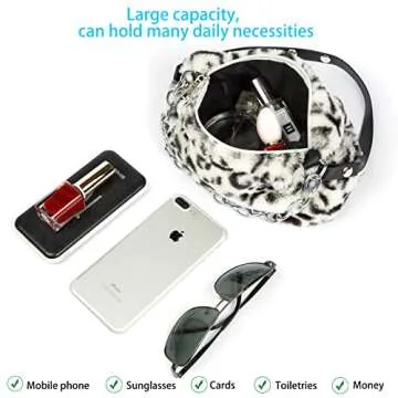 Veediyin fluffy bag cute tote bags Crossbody bags Handbag Plush Faux Fur animal print purses for women (White BM)