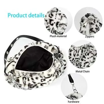 Veediyin fluffy bag cute tote bags Crossbody bags Handbag Plush Faux Fur animal print purses for women (White BM)