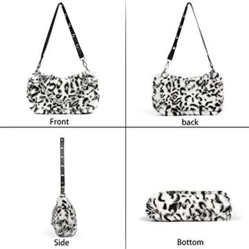 Veediyin fluffy bag cute tote bags Crossbody bags Handbag Plush Faux Fur animal print purses for women (White BM)