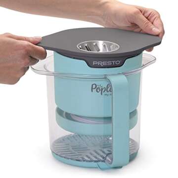 Presto 04811 PopLite My Munch Hot Air Popcorn Popper - Personal Sized, Built-In Serving Bowl, Compact Design, 8 Cups, Blue