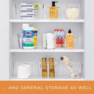 Sorbus Clear Square Fridge Bins- Thick Sturdy Plastic Refrigerator Pantry Organizer- Versatile Non-Slip Stackable Cabinet Organization- Bath, Makeup, Food Snack Packet Organizer - 3 Pack