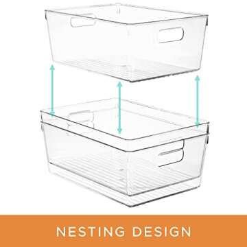 Sorbus Clear Square Fridge Bins- Thick Sturdy Plastic Refrigerator Pantry Organizer- Versatile Non-Slip Stackable Cabinet Organization- Bath, Makeup, Food Snack Packet Organizer - 3 Pack